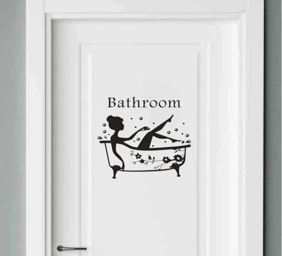 Self-adhesive Bathroom Wall Sticker - Beautify Toilet Decor for Living Room Cabinet and Home. Mural with WC Sign for Doorway Decoration.