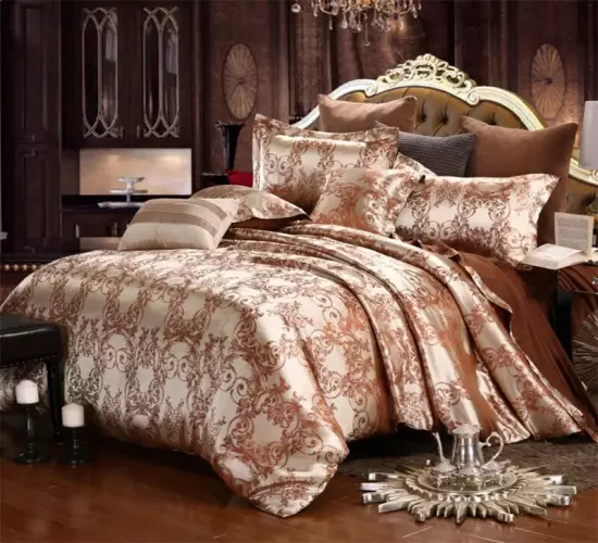 Jacquard Luxury Bedding Set: European and American Elegance in Satin - High-End Rayon Wedding Duvet Cover Set for Queen Beds