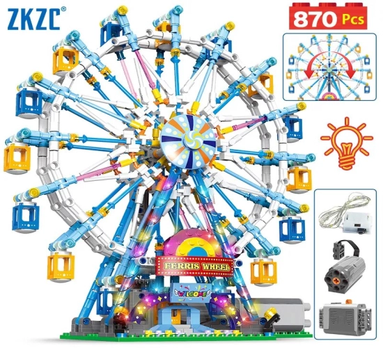 City Friends MOC Rotating Ferris Wheel Building Blocks - Electric Bricks with Lights, Perfect Toys for Children's Christmas Gifts