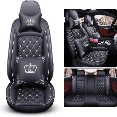 Complete Car Seat Cover Set: Crowned in Luxurious PU Leather, Full Wraparound Design, for Enduring Comfort and Durability, Perfect for Automotive Vehicle Cushion Protection