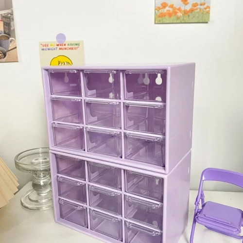 Desktop 9 Grid Storage Boxes Organizer: Transparent Small Drawer Partitioned Student Desk or Wall-mounted Sundries Storage Box. A Cute and Practical Solution for Keeping Things Organized.