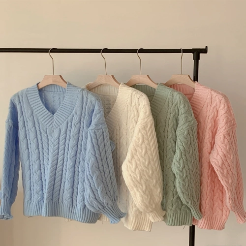Colorfaith SW5144JX: New 2023 Chic Korean Fashion Oversized Sweaters. Elegant Vintage V-Neck Pullovers for Women in Winter/Spring.