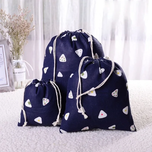 Blue Geometric Drawstring Cotton Linen Storage Bag: Perfect for Organizing Gifts, Candy, Jewelry, Cosmetics, Coins, and Keys