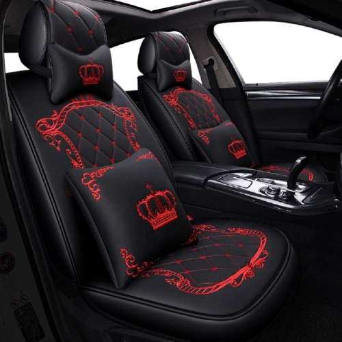 Universal Fit Full Set Crown Car Seat Covers: Waterproof Leather, Adjustable, and Removable for 5-Seat Protection