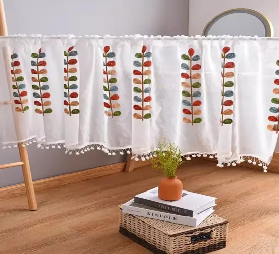 Elegant Single Panel Semi-Sheer Curtains with 4-Color Embroidery