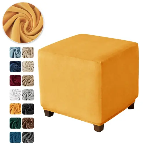 Soft Velvet Ottoman Cover Elastic, All-inclusive Slipcover for Square or Rectangle Footstools in the Living Room