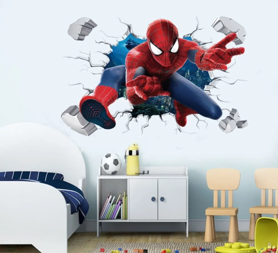 Spiderman, Super Captain America, Hulk Heroes Wall Stickers - PVC Decor for Kids' Room, Home Bedroom. Cartoon Movie Mural Art Decals.