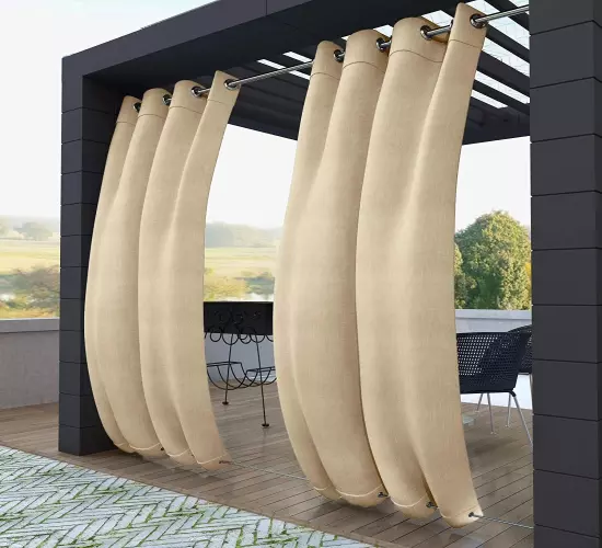 Waterproof Thermal Insulated Outdoor Curtain with Wind-Break Patio Drape, Double Grommets, Privacy Screen Panels