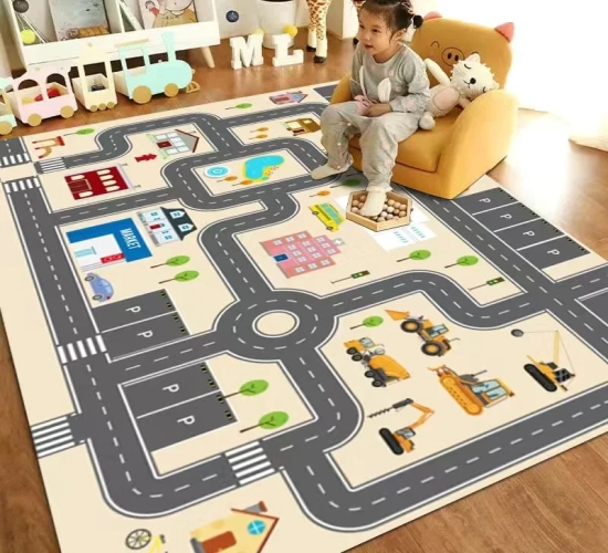 Living Room Carpet for Kids Play: Modern Road Traffic Route Map Area Rug for Bedroom, Bedside, Sofa Table, and Doormat, perfect for play and climbing activities.
