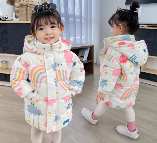 New Hooded Down Jacket Winter Coats for Girls and Boys. Children's Clothes with Windbreaker Design, Ideal for Kids Aged 2-7 Years. Enjoy Cotton Warmth in this Stylish Outerwear