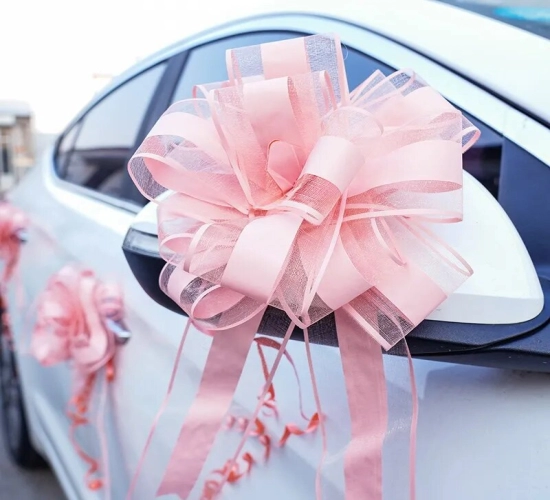 "Elegant White Ribbon Bows for Wedding Cars - Decorative Knots for Gifts, Birthday Parties, Pew Chairs, and DIY Home Decorations"