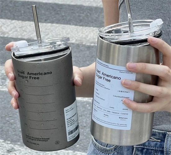 304 Stainless Steel Double-Layer Thermos Cup - Portable, Reusable, Insulated with a Cooler Straw, Ideal for Keeping American Coffee, Ice Drinks, and Water at the Desired Temperature.