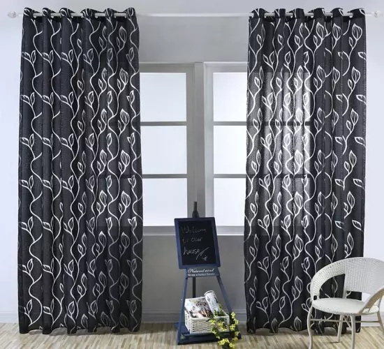 JBTP Geometry Living Room Curtains: Elegant Semi-Blackout Panels for Windows - Bedroom & Living Room - Black Thick Tulle Fabric