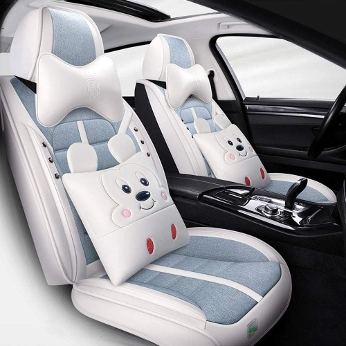 PU Leather Seat Covers for Women: Full Set with Front & Rear Seat Coverage, Crafted from Breathable and Sweat-Proof Synthetic Linen Cloth Fabric Cushions for 5 Seats