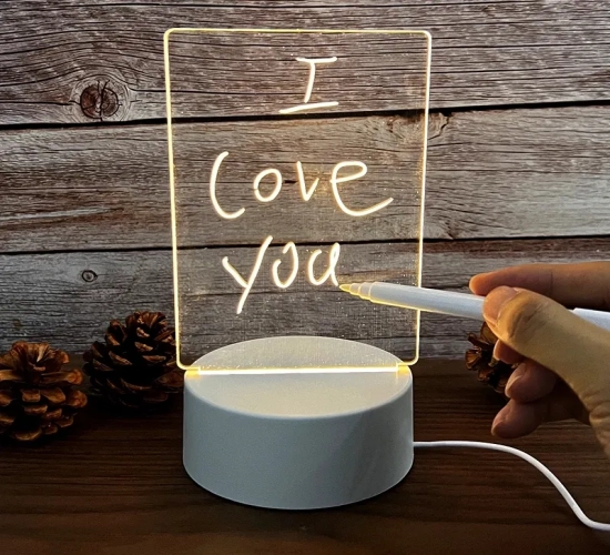 Creative LED Night Light Note Board Rewritable Message Board with Warm Soft Light, USB Powered. Perfect Holiday Gift for Children