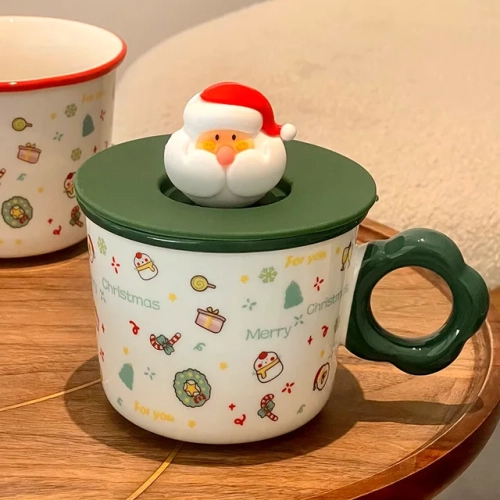Christmas Gift Mugs: Cartoon Couple Water Bottles (300-400ml) with Lids – Perfect for Coffee, Milk Tea, and Santa Claus Cup Lid, Ideal for Home Use"
