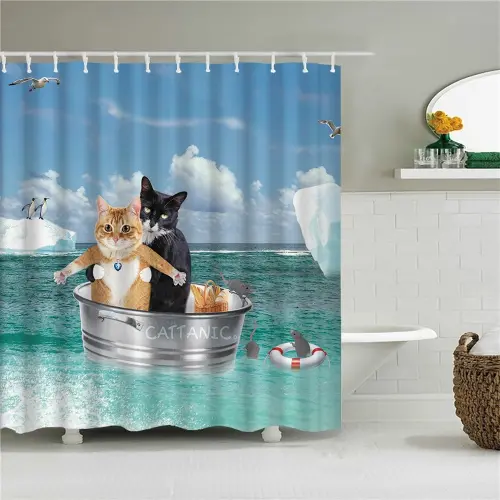 "Funny Shower Curtains: Bathroom Curtain with Hooks, Decorative Waterproof Cat Dog 3D Bath Design, 180*180cm Creative Personality Shower Curtain"