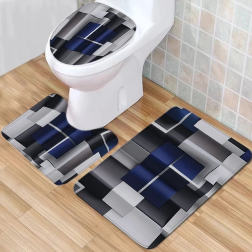 Modern Bathroom Shower Curtain Waterproof 3D Carpet Entrance Doormat 4Pcs Set: Toilet Seat Cover, Rug Bath, Non-Slip Floor Mat - Home Essentials