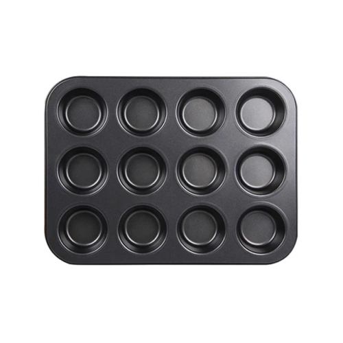 Square cupcake pan with 6/12 cups, made of carbon steel for non-stick baking. Bakeware tray, muffin mold, and baking pan in one. Item number: 657.
