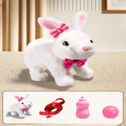 "Interactive Plush Rabbit Electronic Pet for Kids – Adorable DIY Dress-up Game, Walking, and Sound Effects; Perfect Toy for 3-Year-Olds"