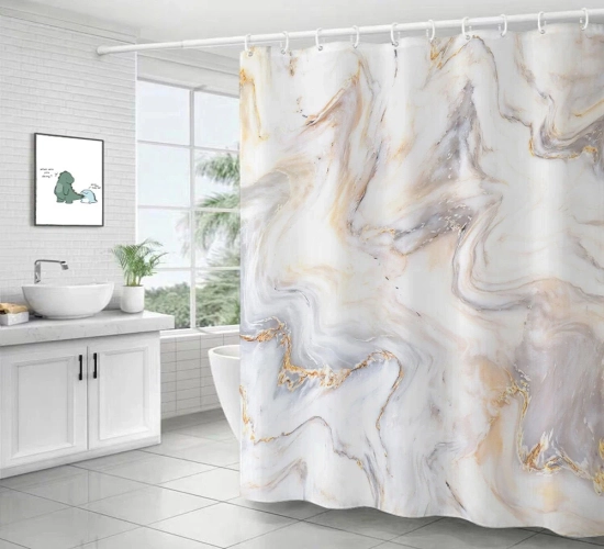 Abstract Striped Marble Ripple Shower Curtains: Contemporary Waterproof Bath Curtains for Stylish Home Decor in Modern Luxury Bathrooms.