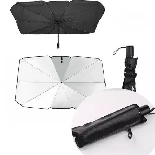 Foldable Car Windshield Sun Shade Umbrella Design for Heat Insulation, Protects Front Window and Interior, Essential Car Accessory.