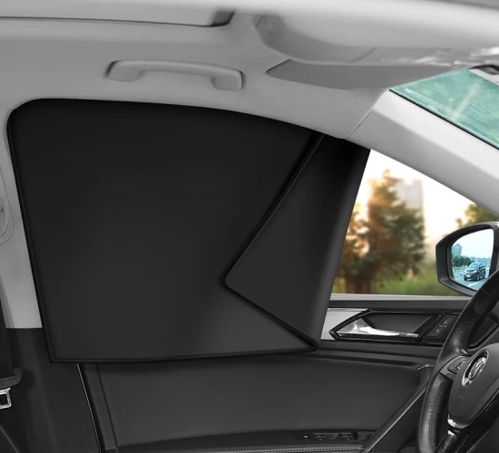 Set of 2 Magnetic Car Sun Shade UV Protection Covers: Sun Visor Window Curtains for Front and Rear, Black Auto Accessories for Summer Protection.