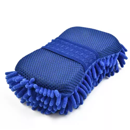 Blue Microfiber Chenille Car Wash Sponge with Washing Brush Pad: 1 Pc Cleaning Tool for Auto Washing, Towel, Gloves, and Styling Accessories