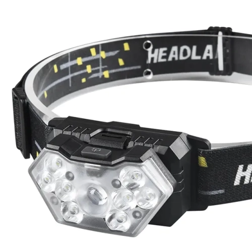 9-LED Strong Light Headlamp: USB Rechargeable, Motion Sensor Headlight for Portable Use in Fishing, Camping, and Outdoor Activities. Also suitable as a Work Flashlight.