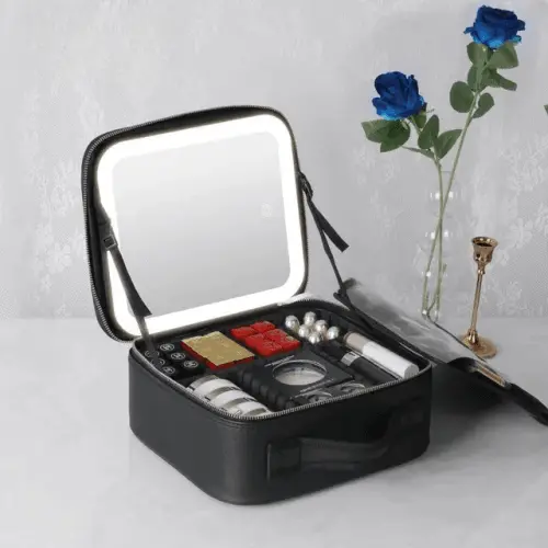 Innovative LED Lighted Cosmetic Case: Mirror-Enhanced, Waterproof PU Leather, and Portable Travel Makeup Storage Bags