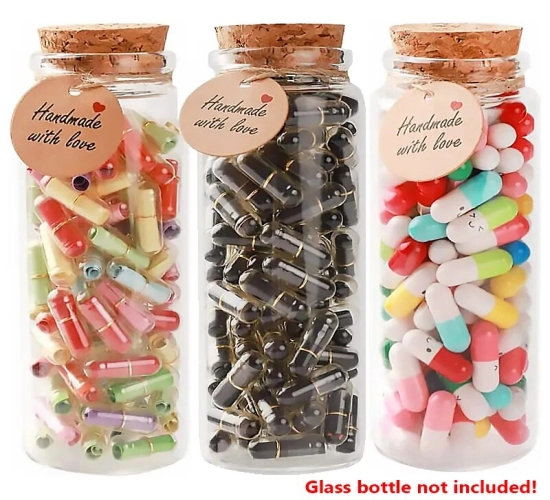 Love Pill Message Capsules with Blank Notes and Wish Bottle - Emoticon Smile Pills for Wedding Parties and Valentine's Gifts