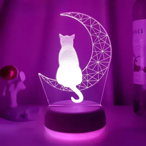 Latest 3D Acrylic LED Night Light: Moon Cat Figure Nightlight for Kids' Bedroom, Sleep Lights Gift for Home Decor, Table Lamps