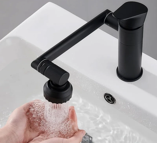Matte Black Basin Faucet: 360 Degree Rotating Mixer Tap with 2 Spraying Modes for the Bathroom