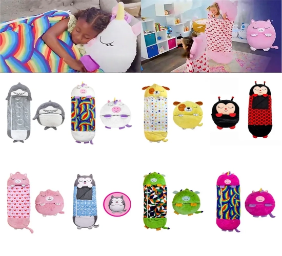 Children's Cartoon Sleeping Bags: Animal-Themed Sleep Sack with Plush Doll Pillow - A Fun and Cozy Birthday or Christmas Gift for Boys and Girls