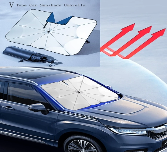 Auto Sunshade Umbrella Protects Car Interior and Windshield from Summer Sun, Essential Shading Accessories.