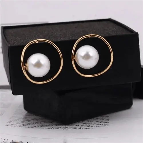 Gold-Colored Imitation Pearl Earrings for Women - Round Studs with Irregular, Unique Design, Perfect Christmas Gift, Elegant Jewelry for Women