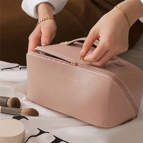 Large-Capacity Travel Cosmetic Bag: A Portable PU Makeup Pouch for Women, Waterproof and Multifunctional. Ideal for use in the bathroom as a washbag and versatile toiletry kit.
