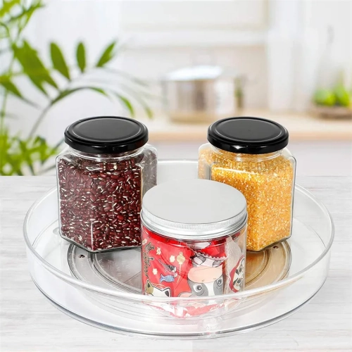 Revolutionary 360-Degree Rotating Tray: Kitchen Storage Containers for Spice Jars, Snacks, and Bathroom Essentials. Non-Slip Cosmetics Organizer in a Convenient Storage Box.
