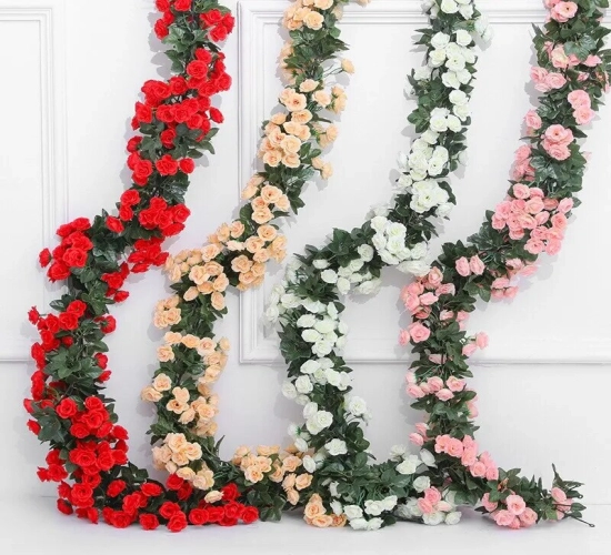 2.5m x 1.8m Artificial Rose Flower Vine: White and Pink Silk Flowers for Wedding Garland and Home Room Decoration