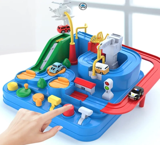 Educational Racing Rail Car Model: Interactive Brain-Mechanical Adventure Game for Children, featuring Train, Animals, Space Rocket Toys