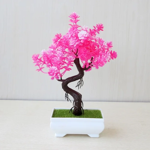 Artificial Plastic Bonsai in Small Pot - Potted Flower Garden Fake Plant Arrangement for Room, Home Table Decoration Ornaments