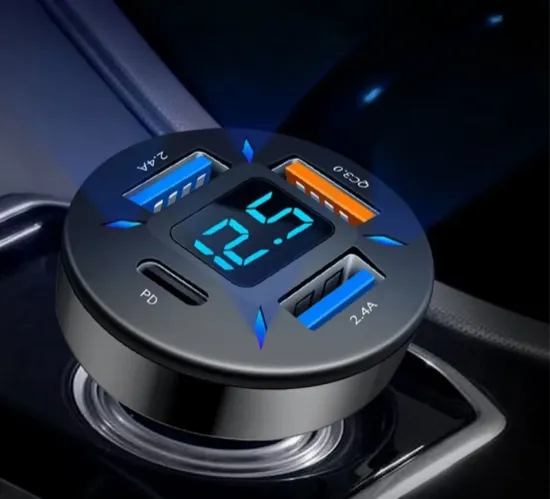 66W 4-port USB car charger with fast PD and Quick Charge 3.0