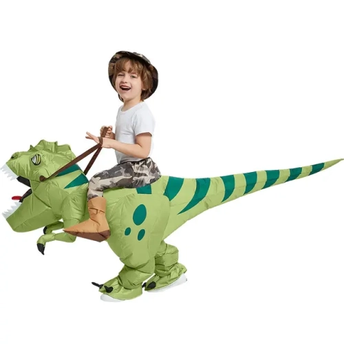Inflatable green dinosaur cosplay costume for kids and adults. Perfect for fancy dress, Halloween, holiday theme parties. Newly hot on sale!