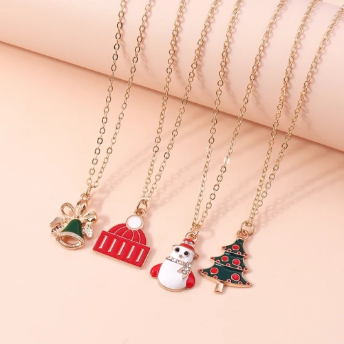 Set of 3/4 Fashion Christmas Necklaces with Cute Enamel Santa Claus, Bell, Snowflake, Deer, and Tree Pendant Designs for Women – Ideal New Year Gift"