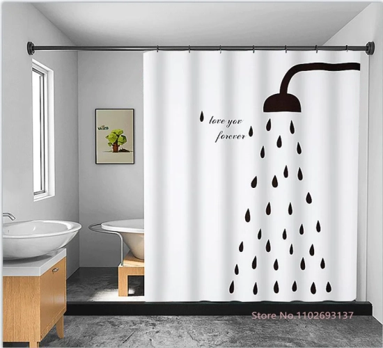"Nordic Wind Geometry Shower Curtain: Abstract Art Waterproof Polyester Bath Curtain for Home Decor Accessories, featuring a Shower Head Design"