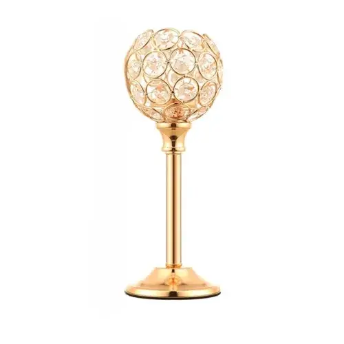 Gold-colored wrought iron candle holders for wedding venue florals, hotel window decor, and home wedding props.