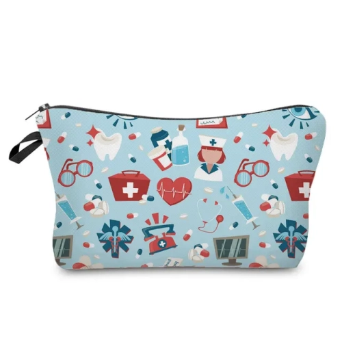 Popular Nurse ECG Printed Cosmetic Bag for Women Cute and Casual Travel Makeup Pouch with Portable Storage, Ideal for Toiletries and Handbags.