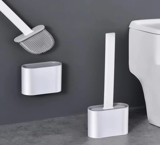 Flexible Silicone Toilet Brush Set with Wall Holder – Soft Bristles for Floor Cleaning
