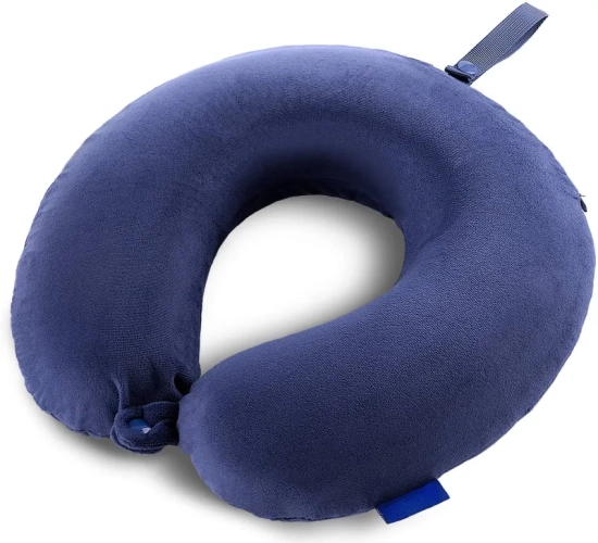 Memory Foam Travel Pillow with Snap Strap: Head and Neck Support for Airplane, Car, Home, and Office Travel with Soft Cover