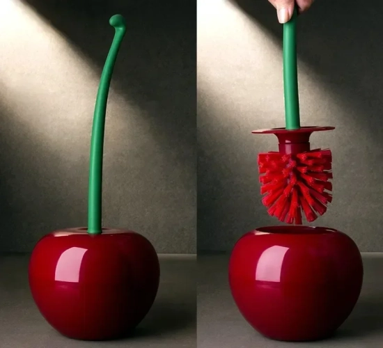 Cherry-shaped red toilet brush holder set, a creative and lovely addition to bathroom accessories.